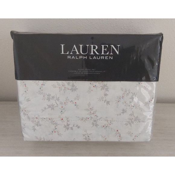 Ralph Lauren CAROLYNE VINE White Queen Sheet Set w/2-Pack Standard Pillowcases - Picture 4 of 13